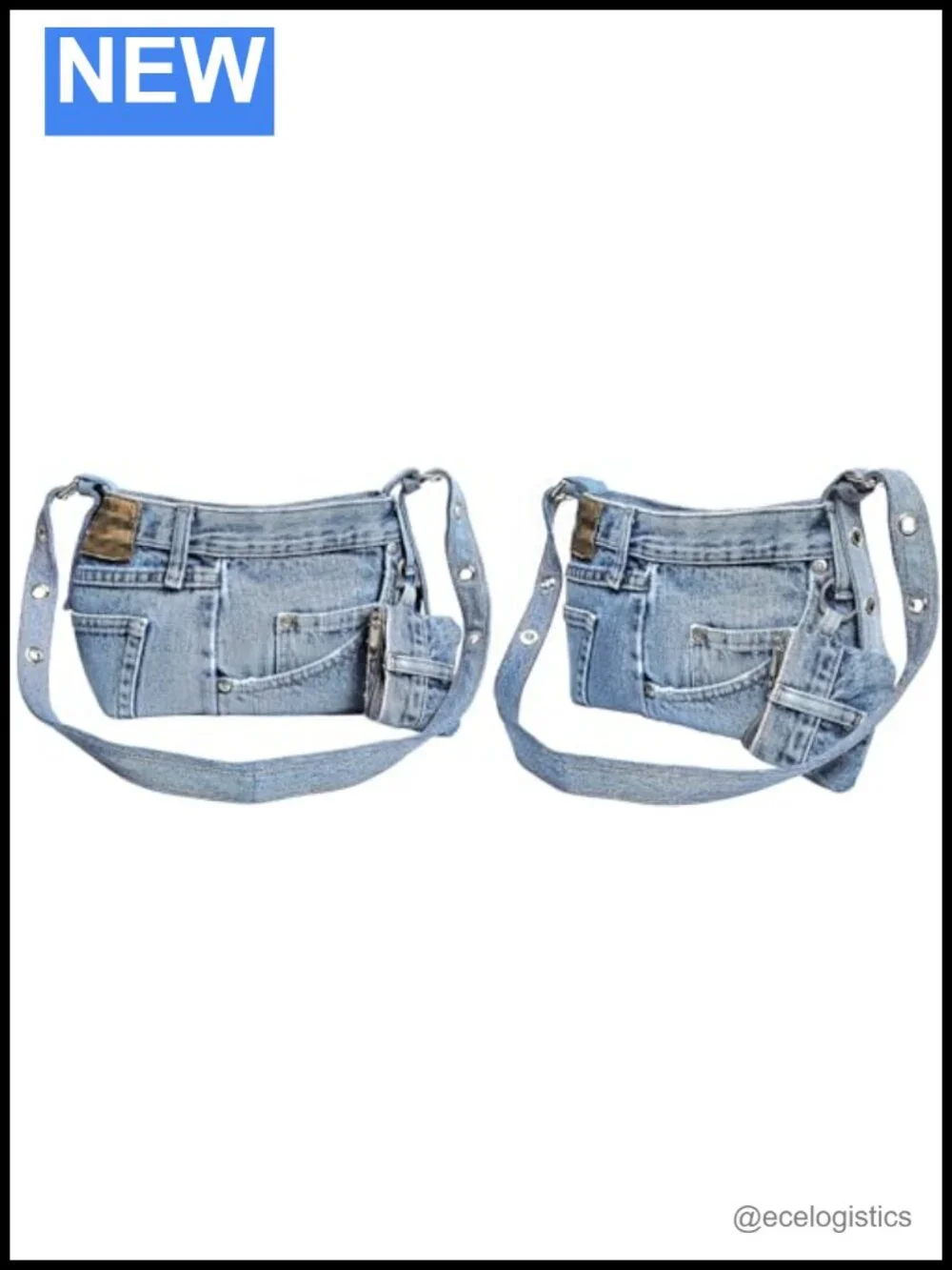 Upcycled Denim Shoulder Bag with Belt Buckle Detail, Adjustable Crossbody Purse